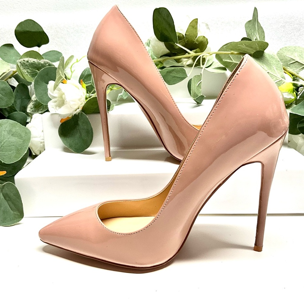 Amaranto Elegant Women's Pointed Toe High Heels Pumps Nude Patent Slip On 8M
